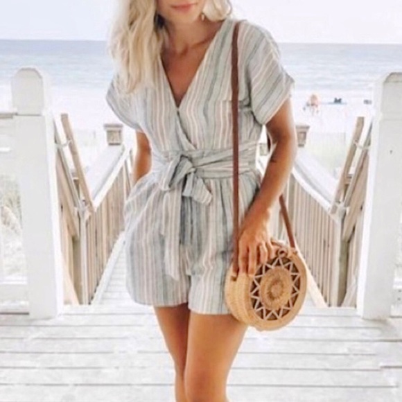 AMERICAN EAGLE OUTFITTERS — LINEN BLEND MULTICOLOR STRIPED ROMPER, SIZE US XS - Picture 5 of 5